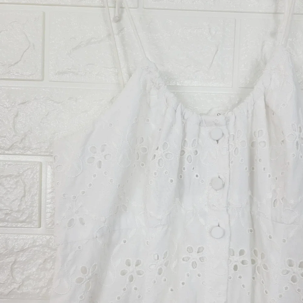 LA LIGNE Eyelet Broderie Midi Dress | White | S